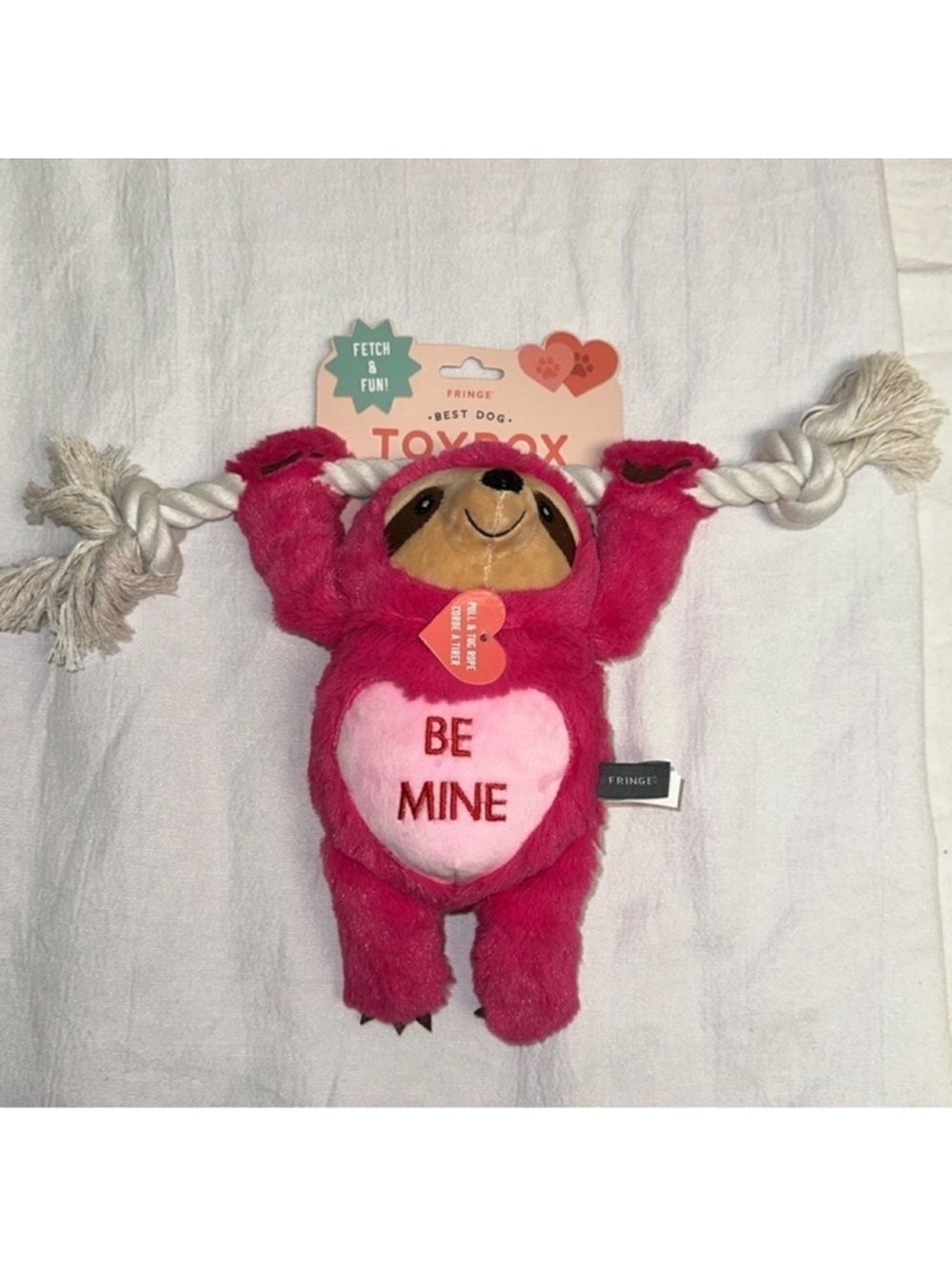 FRINGE Valentine’s Day Plush BE MINE Sloth Fetch & Fun Squeaky Dog Toy